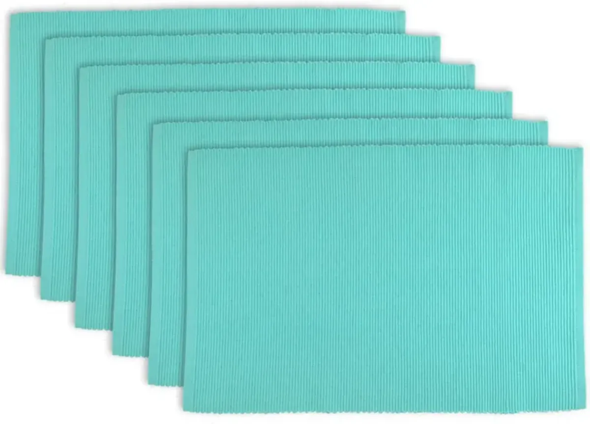 Set of 6 Aqua Blue Ribbed Pattern Rectangular Placemats 19"