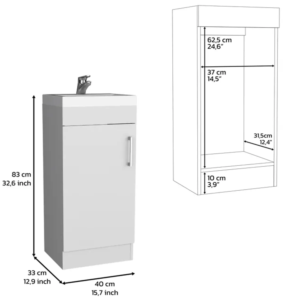 Sevilla Bathroom Vanity with Single Door Cabinet, White, Bathroom