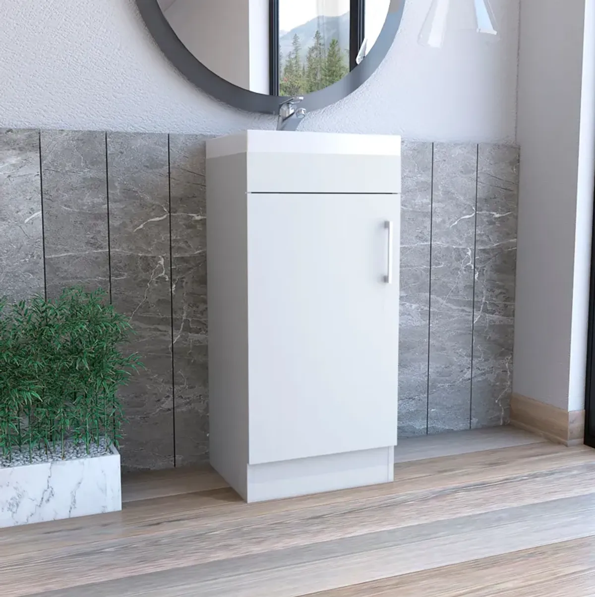 Sevilla Bathroom Vanity with Single Door Cabinet, White, Bathroom