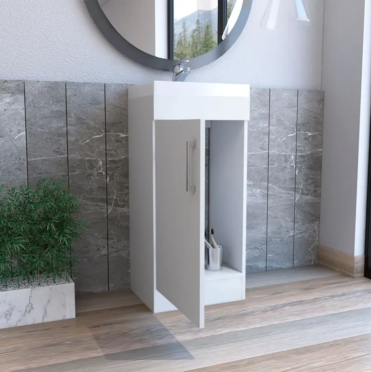 Sevilla Bathroom Vanity with Single Door Cabinet, White, Bathroom