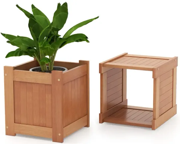 Hardwood Planter Box with Bench for Garden Yard Balcony