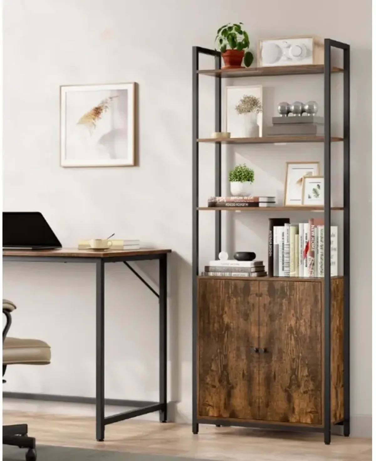 6-Tier Bookshelf with Door for Tall, Space-Saving Book and Storage Solutions