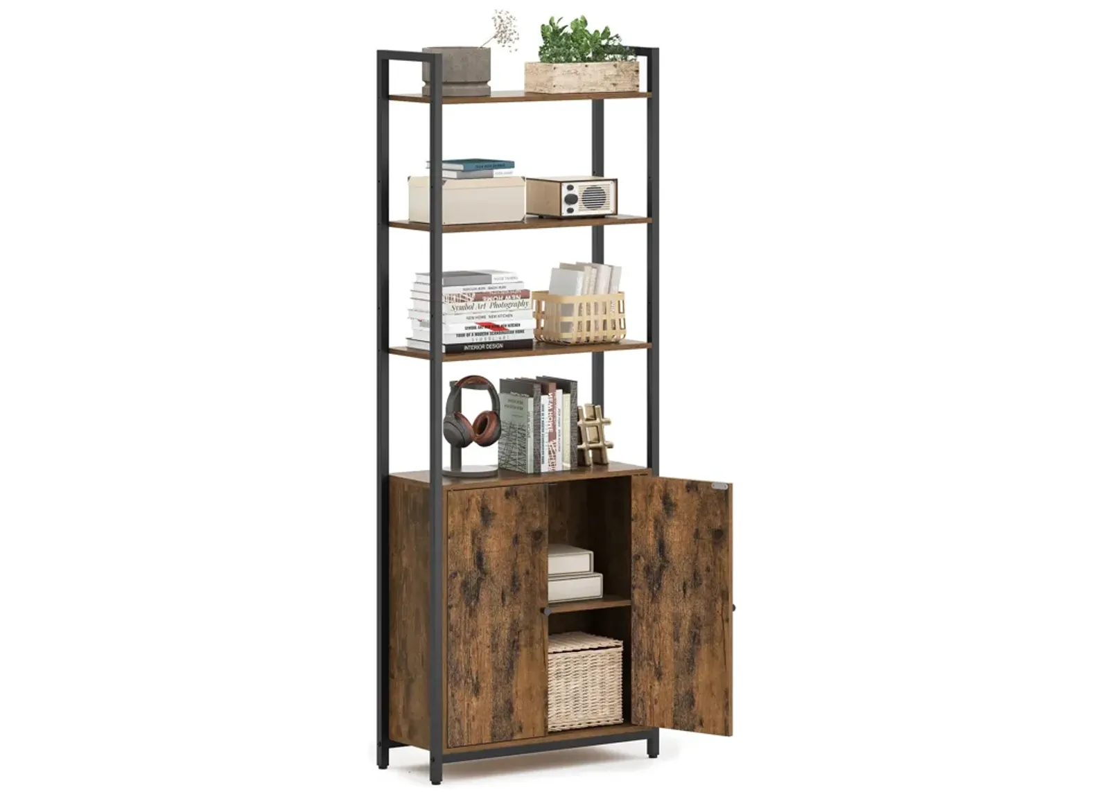 6-Tier Bookshelf with Door for Tall, Space-Saving Book and Storage Solutions