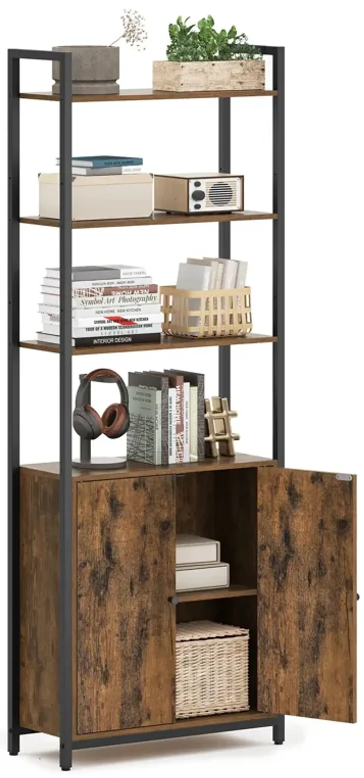 6-Tier Bookshelf with Door for Tall, Space-Saving Book and Storage Solutions