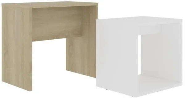 vidaXL Coffee Table Set White and Sonoma Oak 18.9"x11.8"x17.7" Chipboard