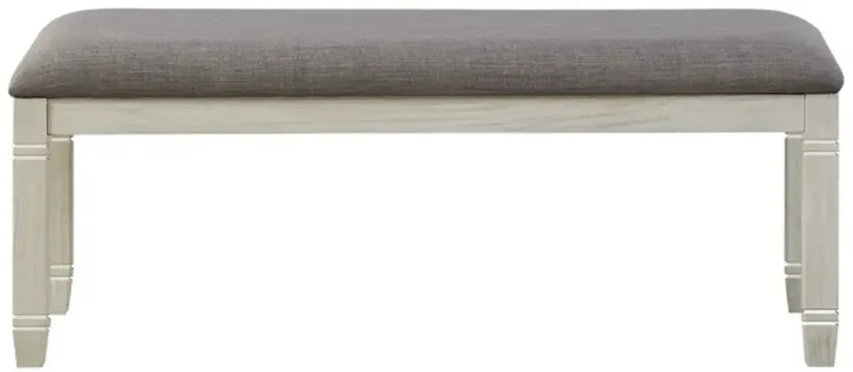 Fabric Upholstered Padded Bench with Tapered Feet, Antique White and Gray-Benzara