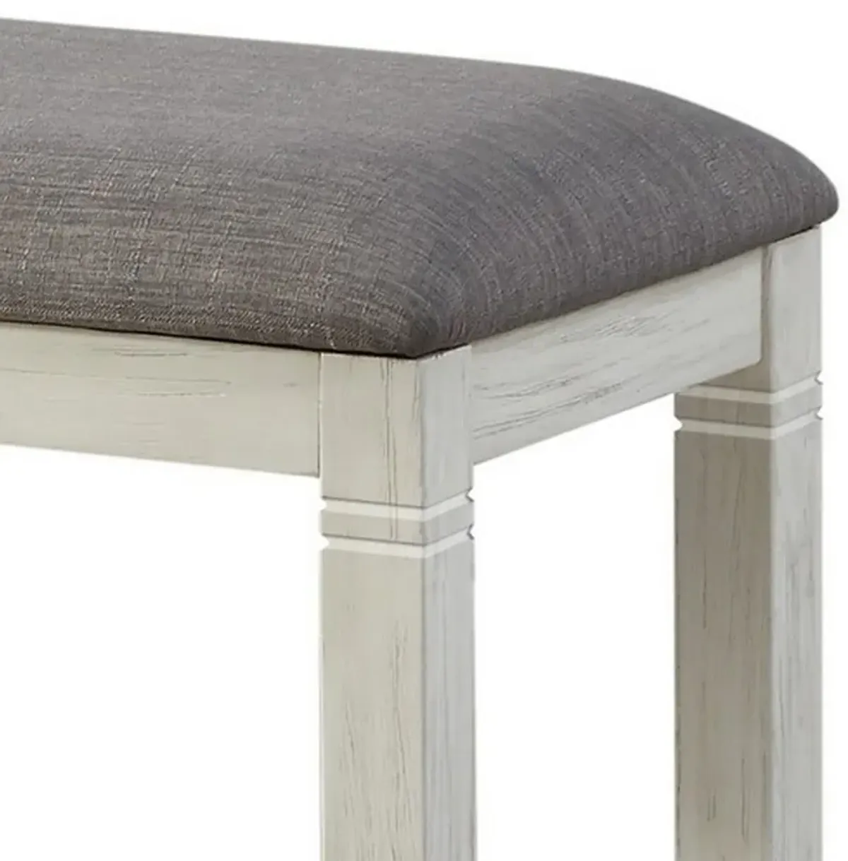 Fabric Upholstered Padded Bench with Tapered Feet, Antique White and Gray-Benzara