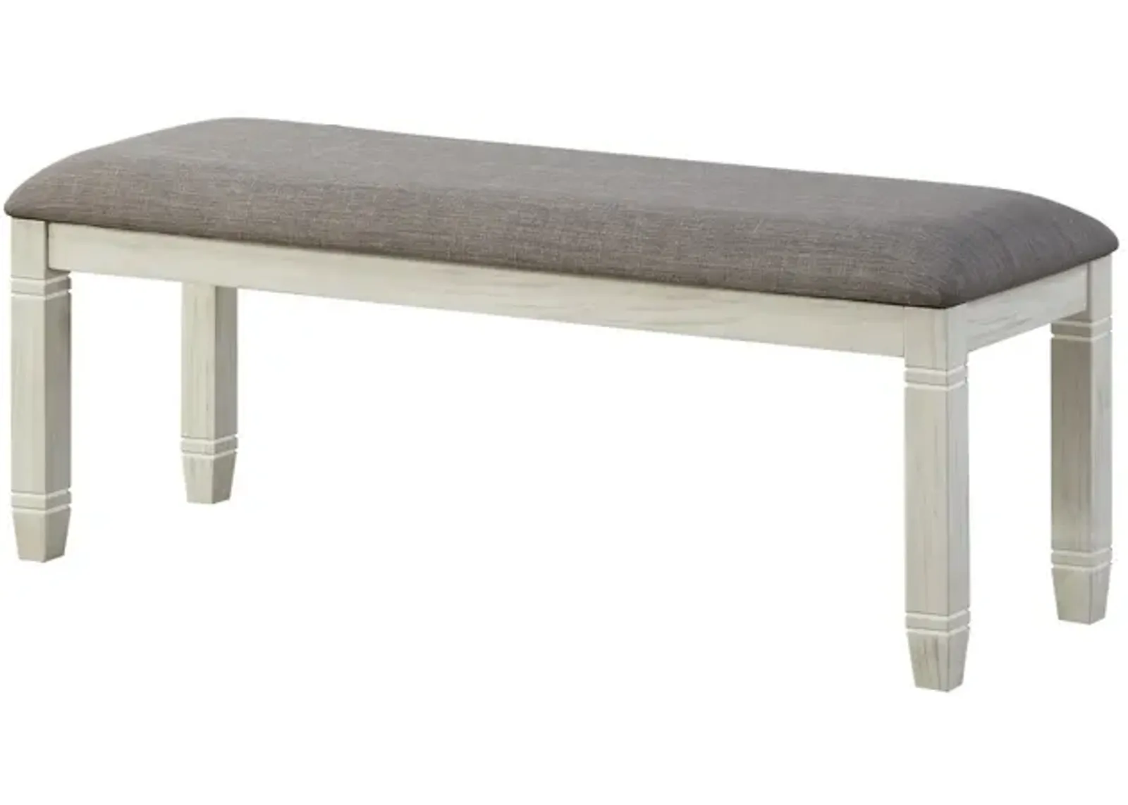 Fabric Upholstered Padded Bench with Tapered Feet, Antique White and Gray-Benzara