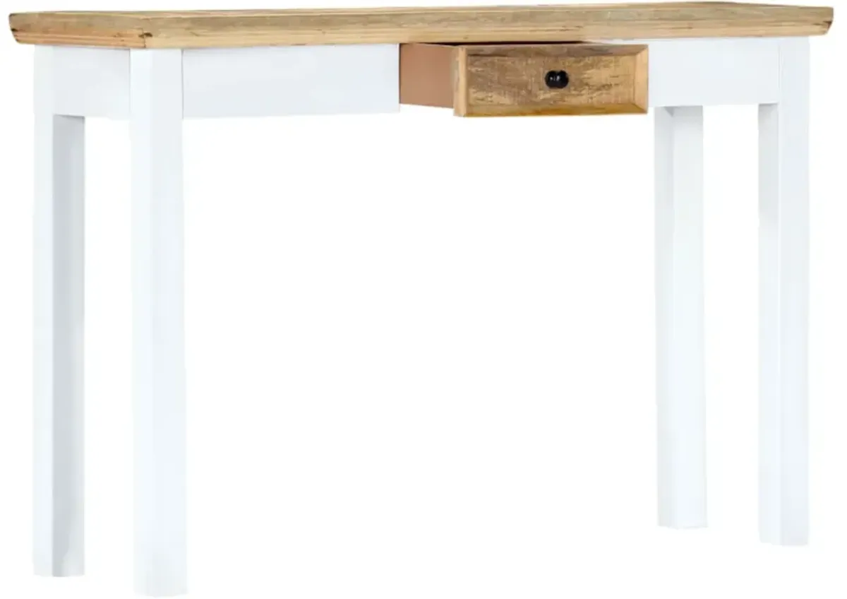 vidaXL Console Table White and Brown 43.3"x13.7"x29.5" Solid Mango Wood