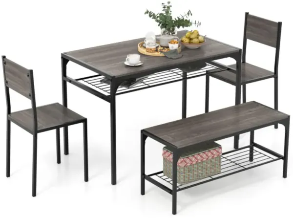 Hivvago Industrial Style Rectangular Kitchen Table with Bench and Chairs