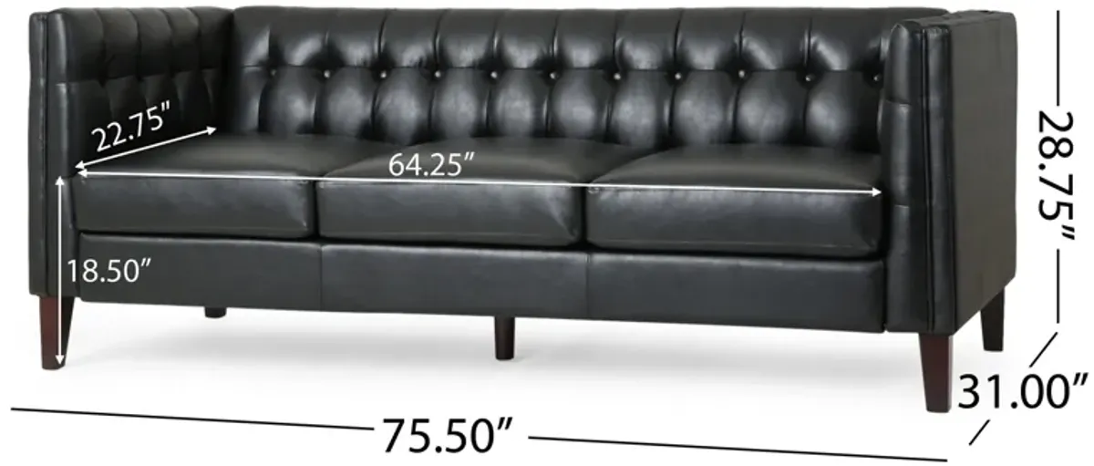 Ember Sofa Chesterfield Tufted Soft Black Faux Leather Upholstery