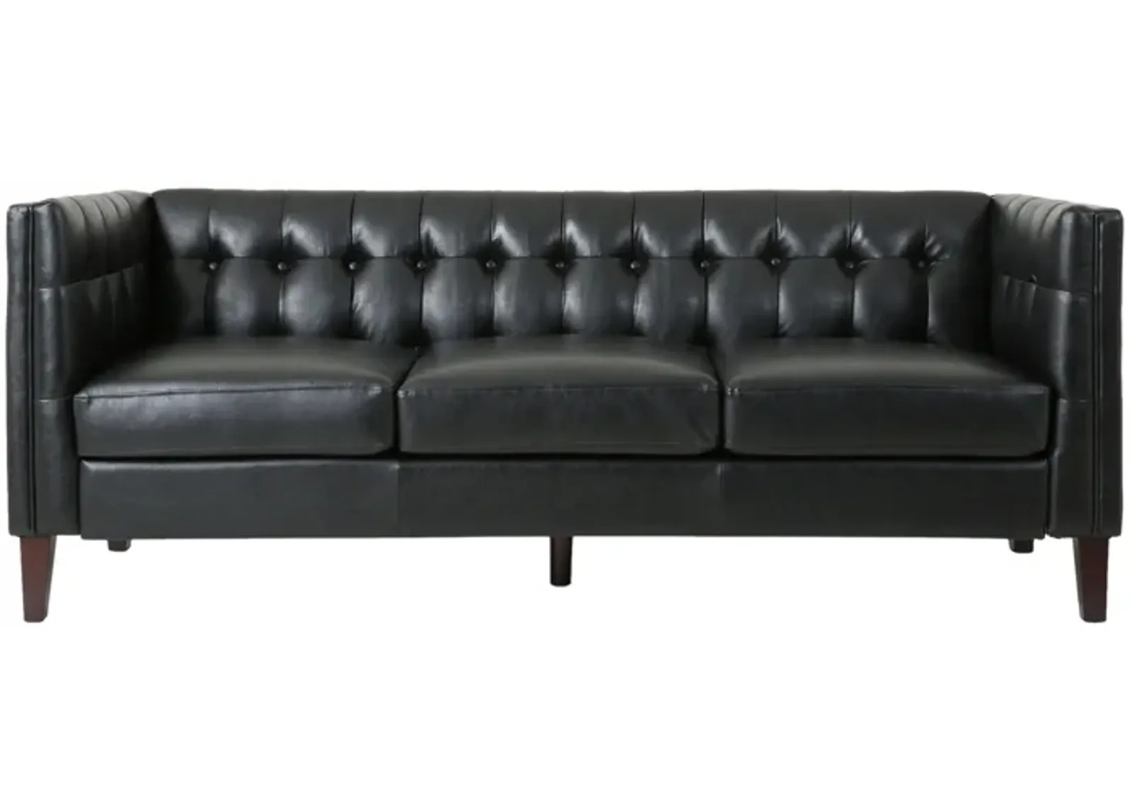 Ember Sofa Chesterfield Tufted Soft Black Faux Leather Upholstery