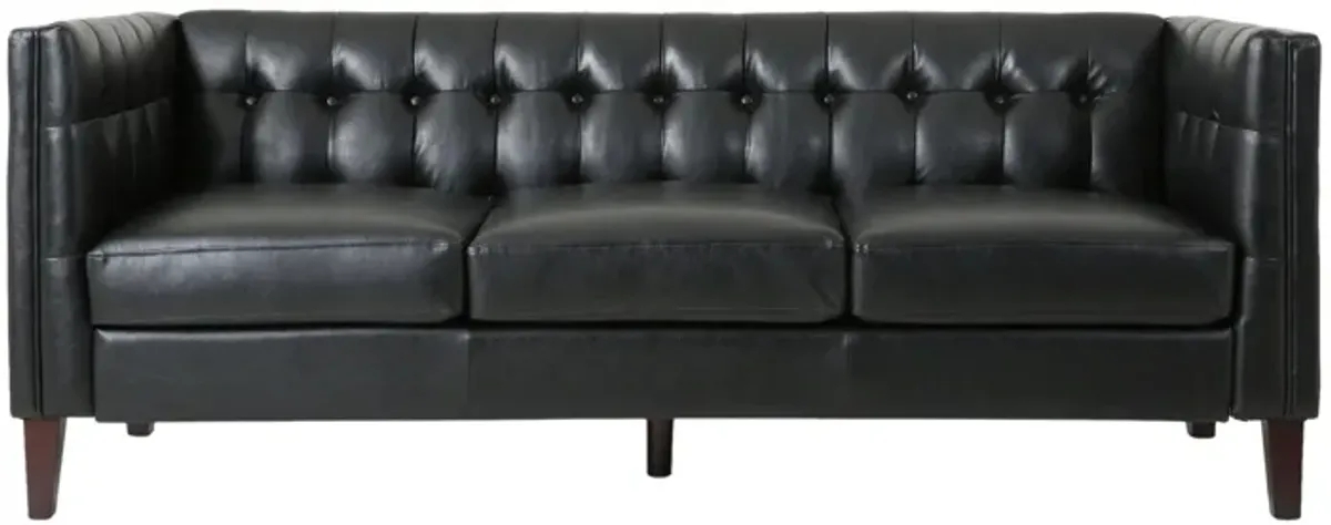 Ember Sofa Chesterfield Tufted Soft Black Faux Leather Upholstery