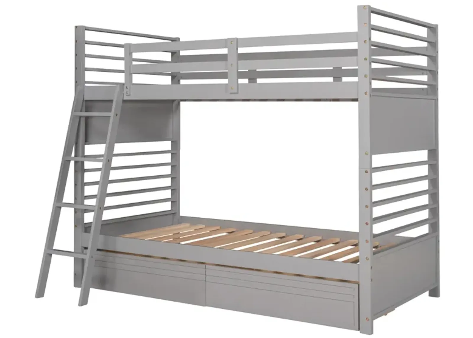 Twin Over Twin Wood Bunk Bed With Two Drawers