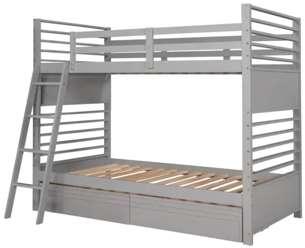 Twin Over Twin Wood Bunk Bed With Two Drawers