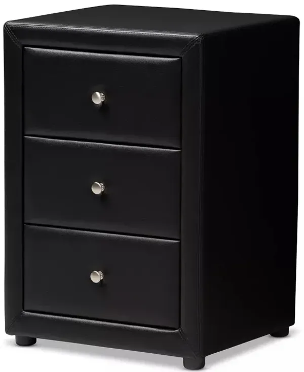 Baxton Studio Tessa Modern And Contemporary Black Faux Leather Upholstered 3-Drawer Nightstand