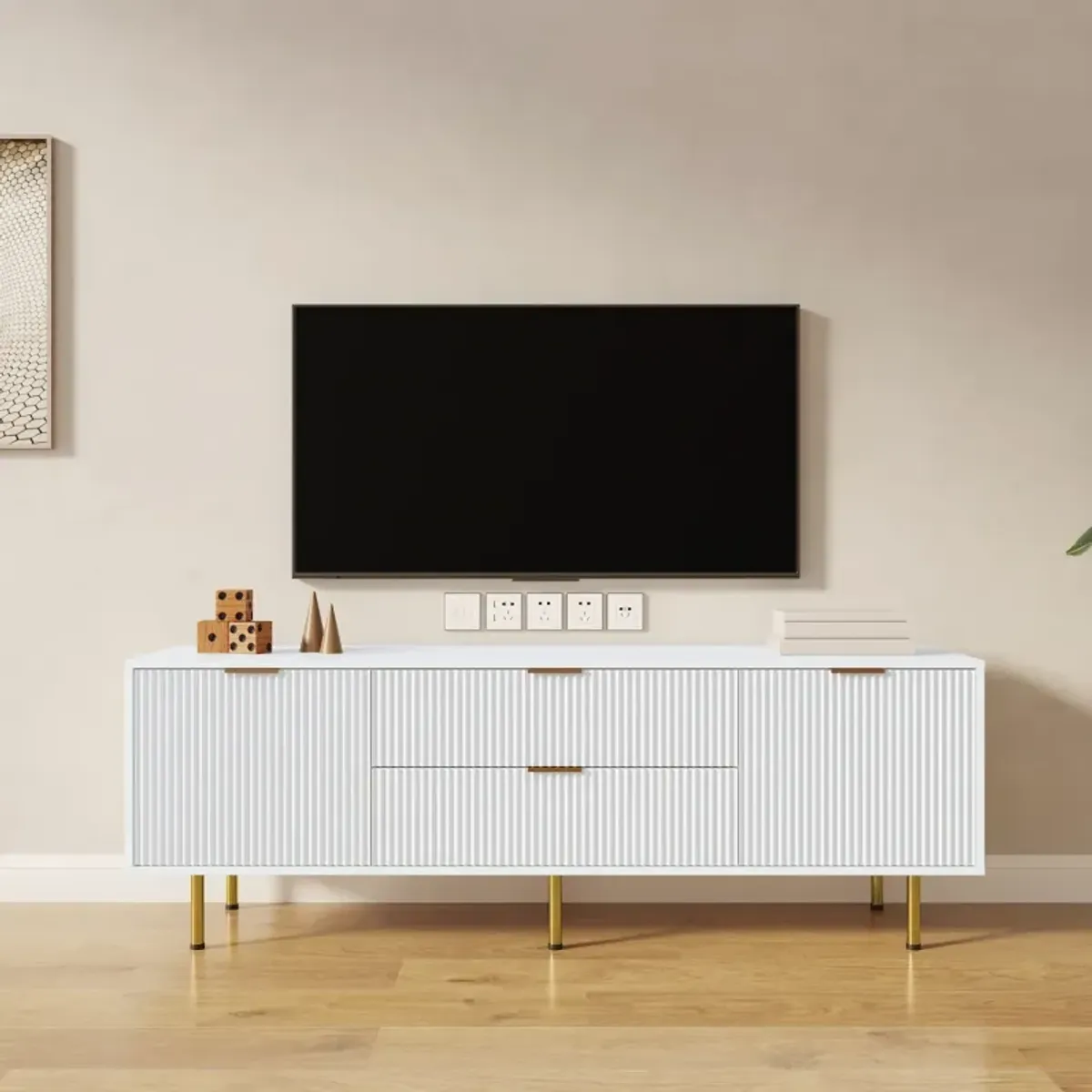 Modern Warm White TV Cabinet, For Living Room Bedroom