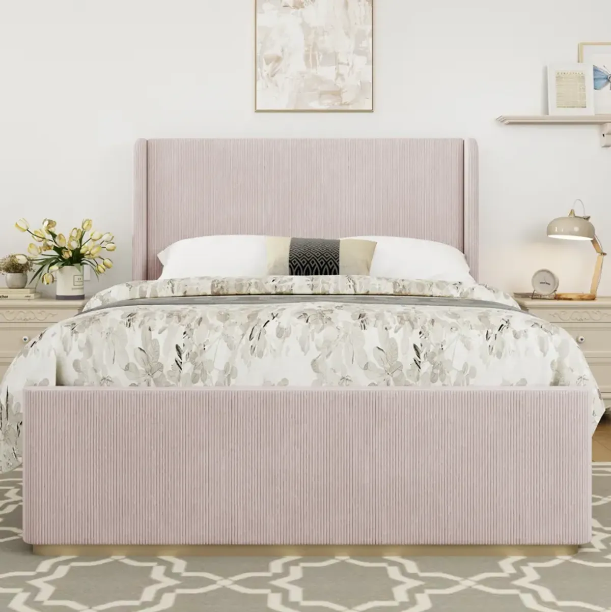 Merax Corduroy Upholstered Platform Bed Frame