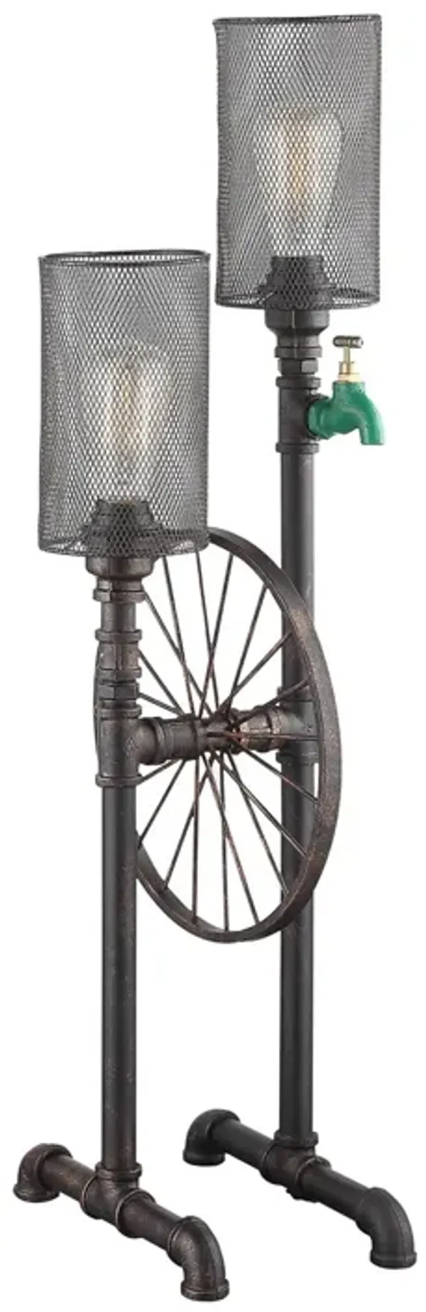 34 Inch Table Lamp, Drum Mesh Shade, Metal Base, Rustic Bronze Finish - Benzara