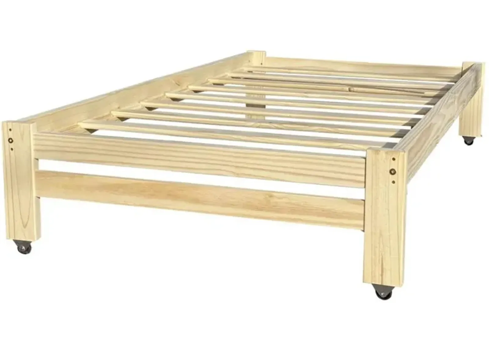 Twin Unfinished Solid Wood Platform Bed Frame with Casters Wheels