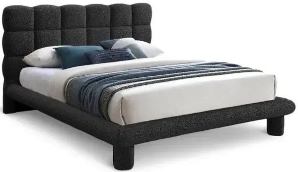 Meridian Furniture Deco Black Boucle Fabric Queen Bed