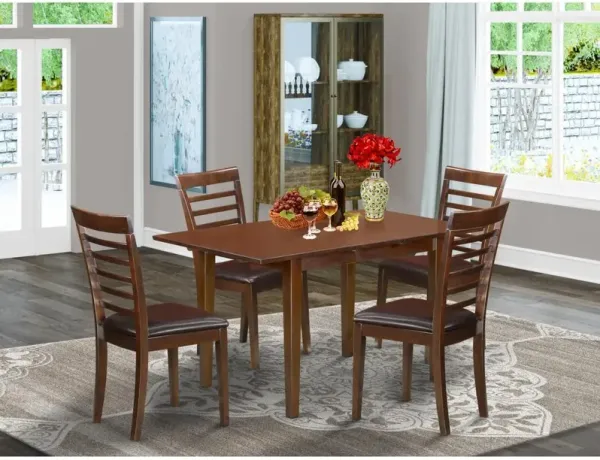 5 Piece Dinette Set for 4 Includes a Rectangle Dining Room Table with Butterfly Leaf and 4 Faux Leather Kitchen Dining Chairs