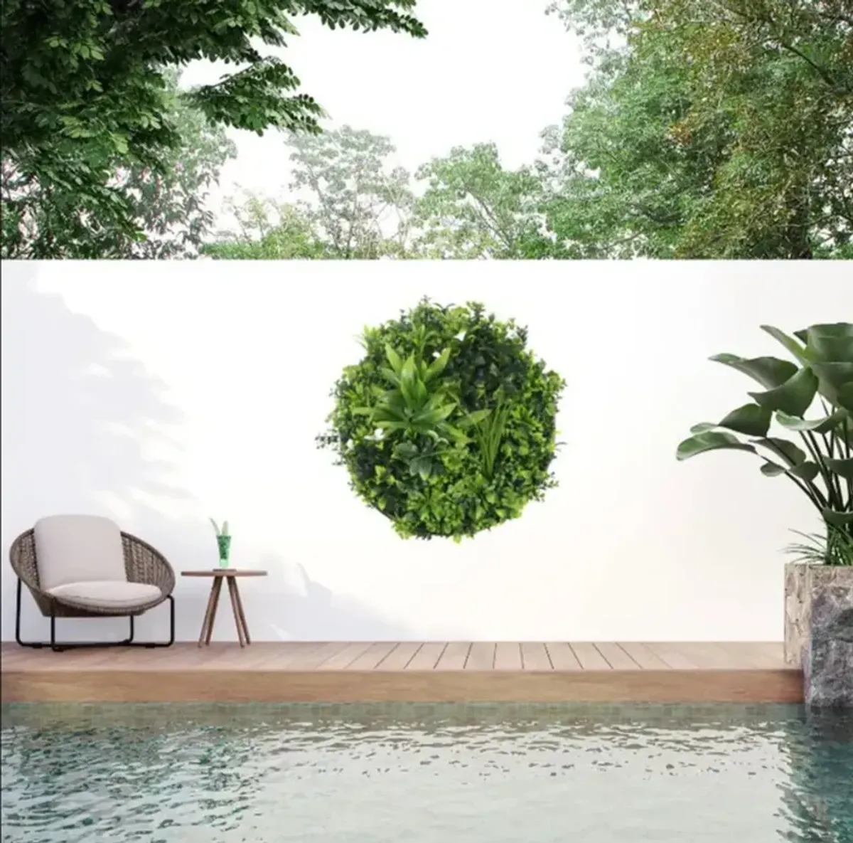 Luxury Artificial Green Wall Plant Wall Circle 30" Black Frame UV Resistant