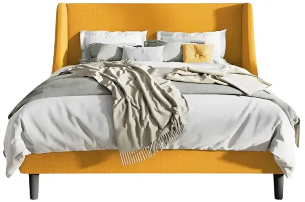 Upholstered Linen Blend Headboard Wingback Platform Bed