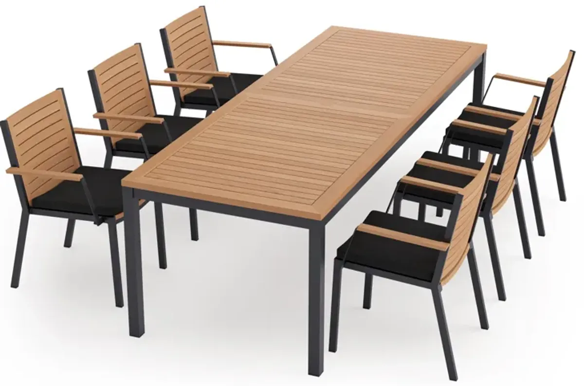 Monterey 6 Seater Dining Set with 96 in. Table - Aluminum and Teak