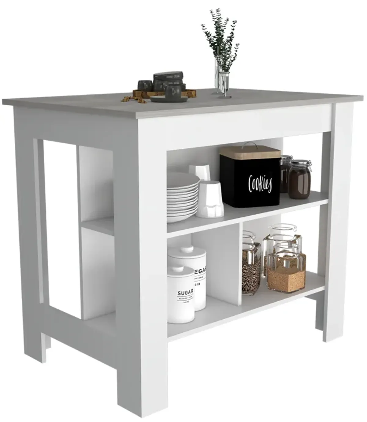 Kitchen Island Dozza, Kitchen, White / Ibiza Marble Color Finish