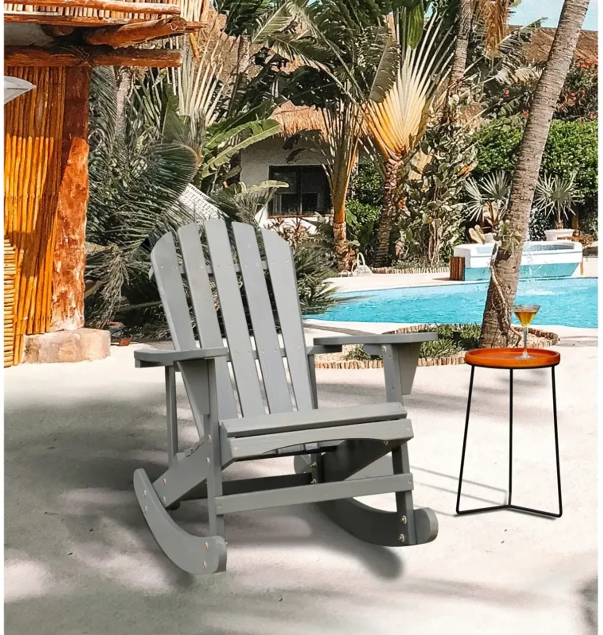 Gray Adirondack Rocking Chair for Outdoor Relaxation