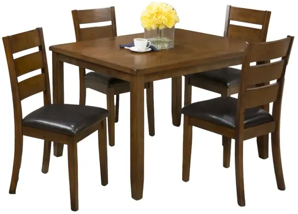 Rustic Brown Five Piece Dining Set - Table with Four Faux Leather Chairs