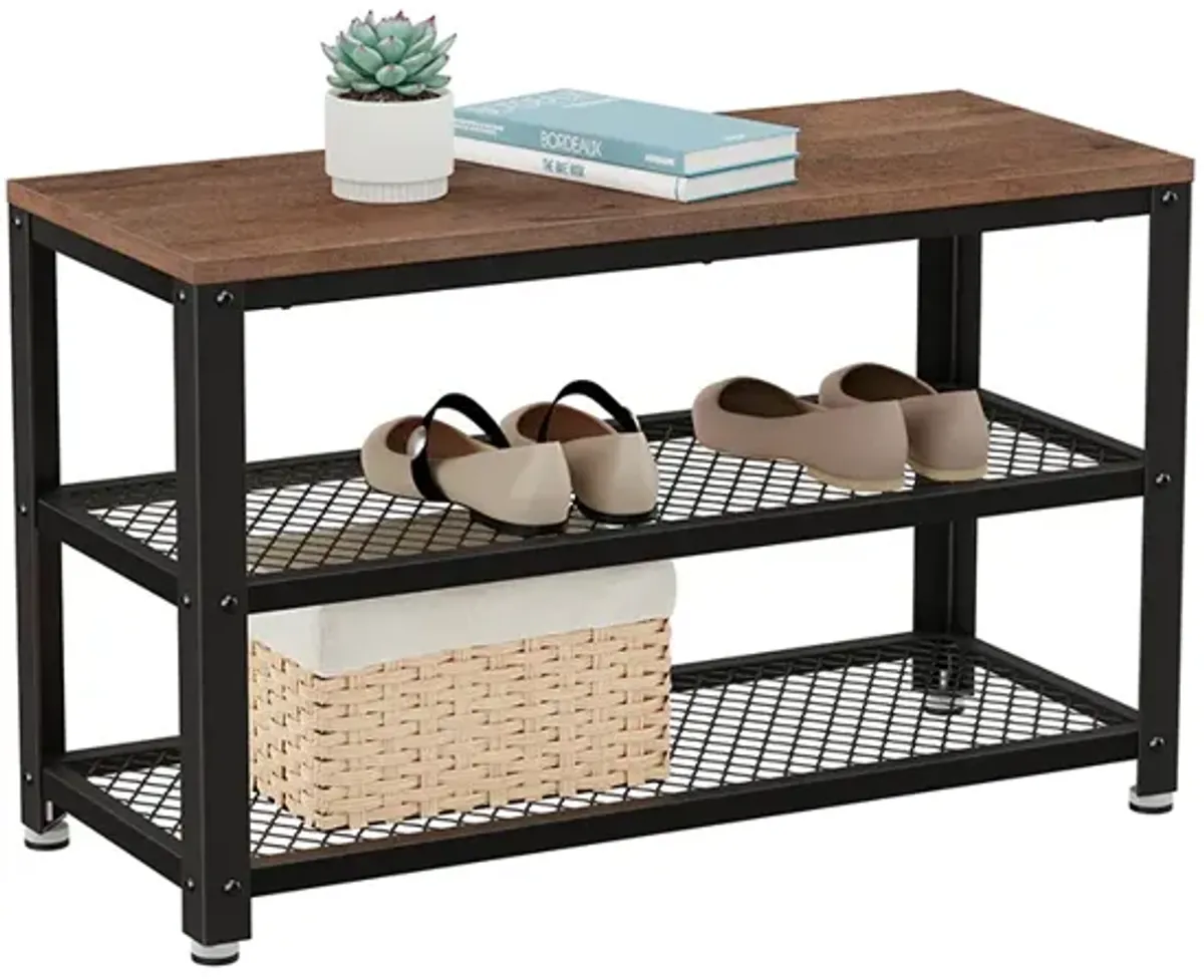 Shoe Bench with 3-Tier Shoe Rack - Storage Shelves with Seat for Entryway Organization