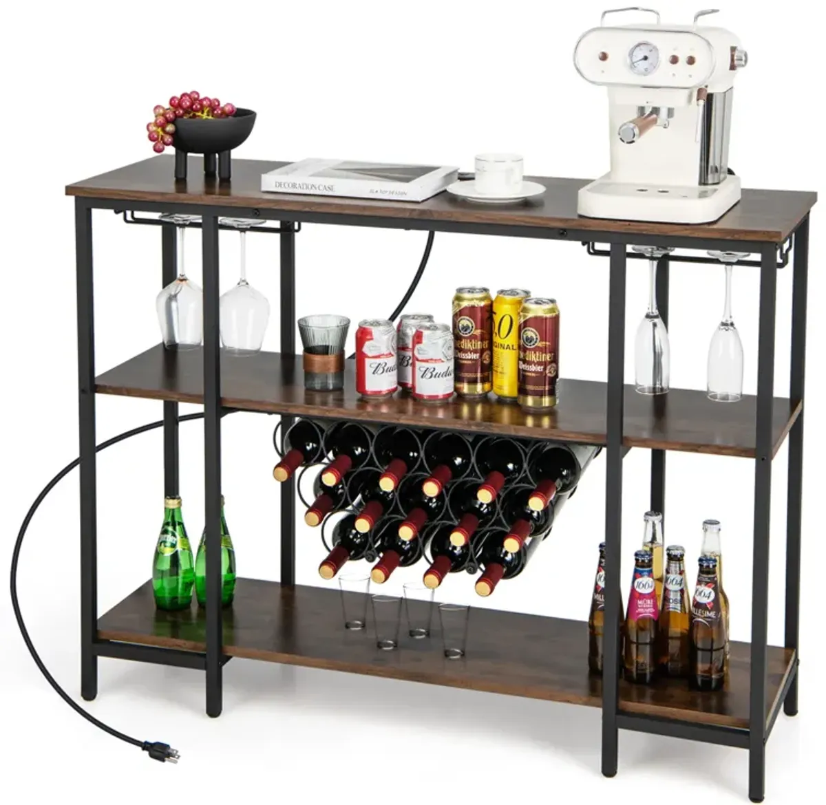 Industrial Wine Rack Wine Bar Cabinet with Storage Shelves