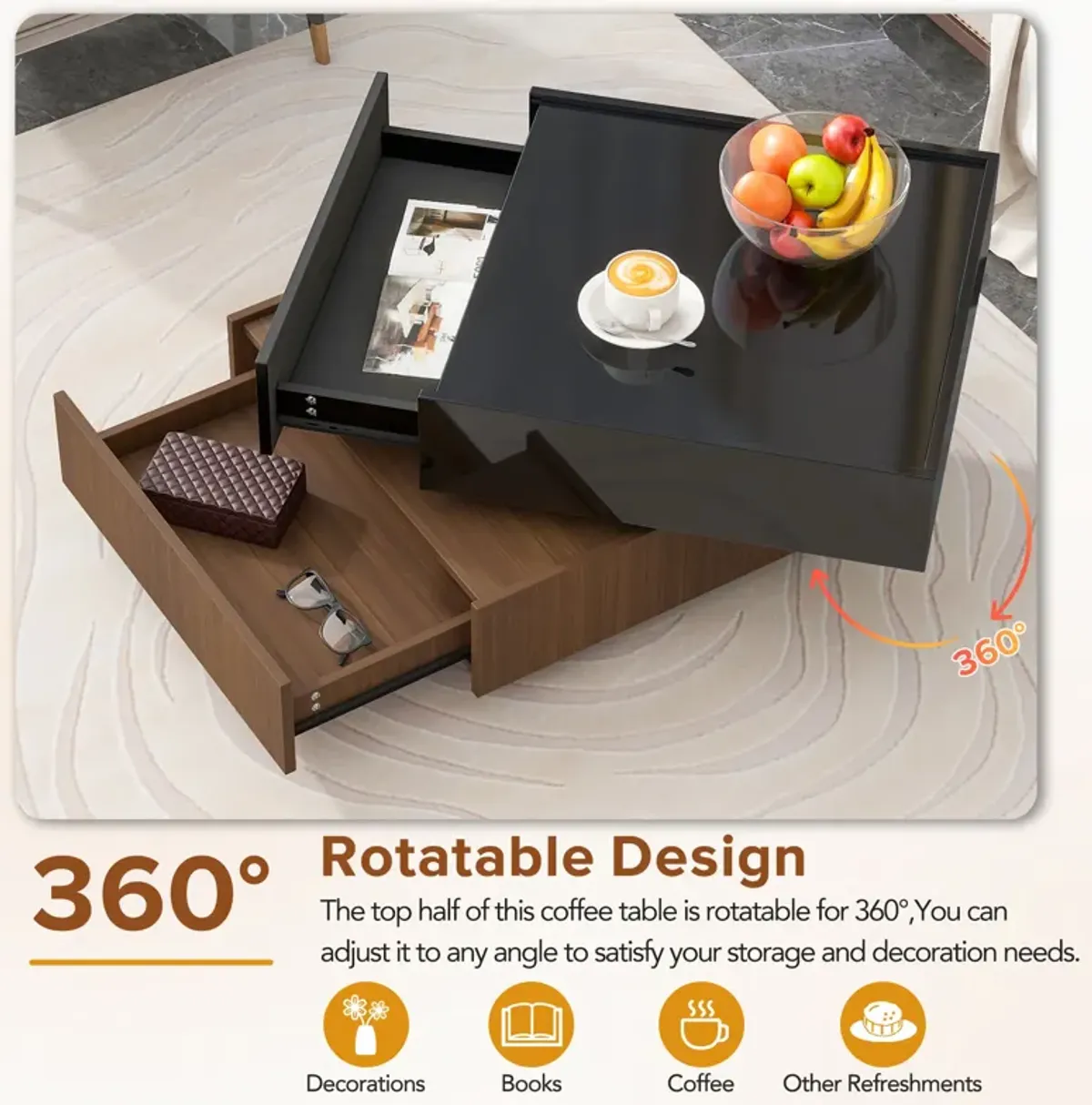 Merax Multi-functional Square 360°Rotating Coffee Table