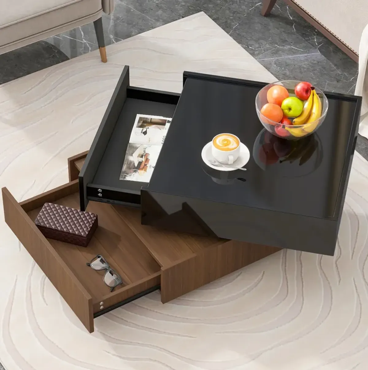 Merax Multi-functional Square 360°Rotating Coffee Table