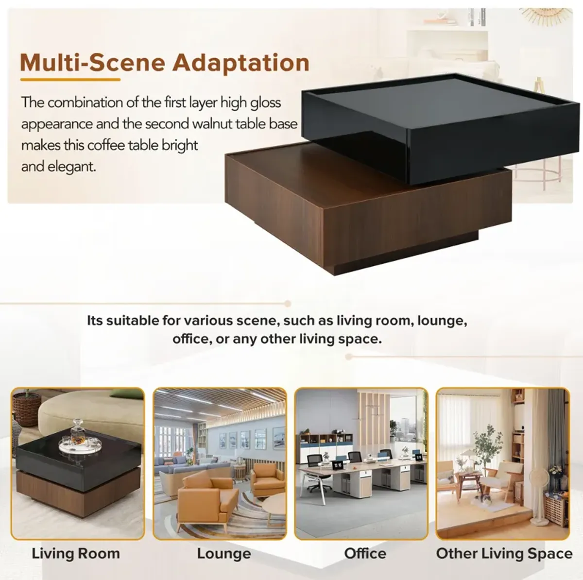 Merax Multi-functional Square 360°Rotating Coffee Table