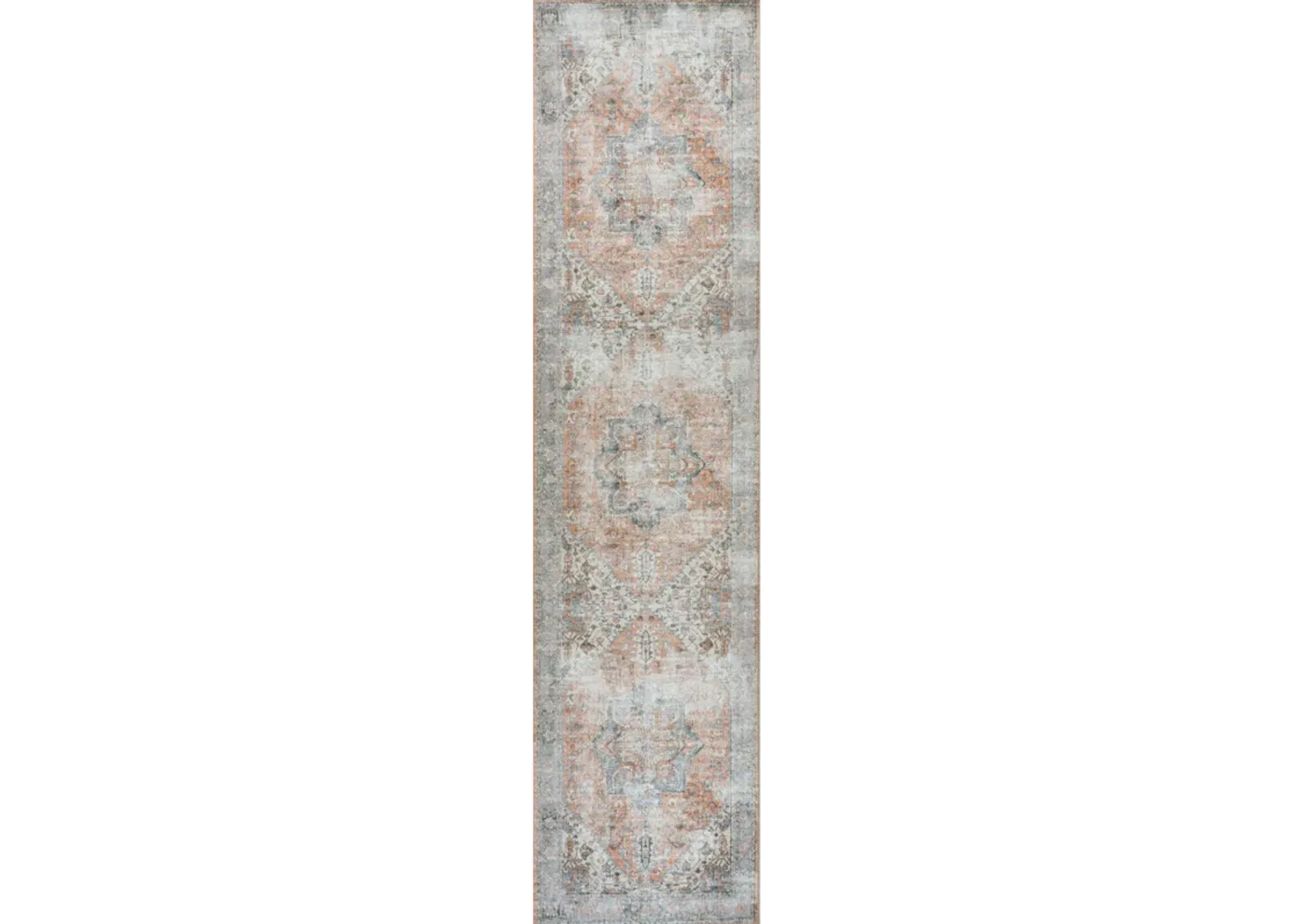 Armae Distressed Medallion Chenille Machine-Washable Terra/Blue 2 ft. x 8 ft. Runner Rug