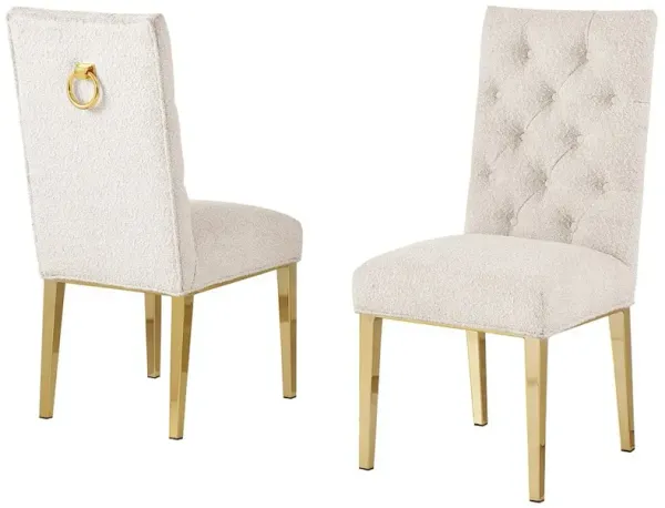 Best Quality Furniture Cream Boucle Fabric With Gold Chrome Base Dining Chairs (Set Of 2)