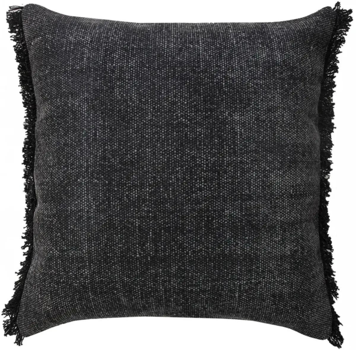 20" Black Solid Stonewash Fringed Rectangular Square Throw Pillow