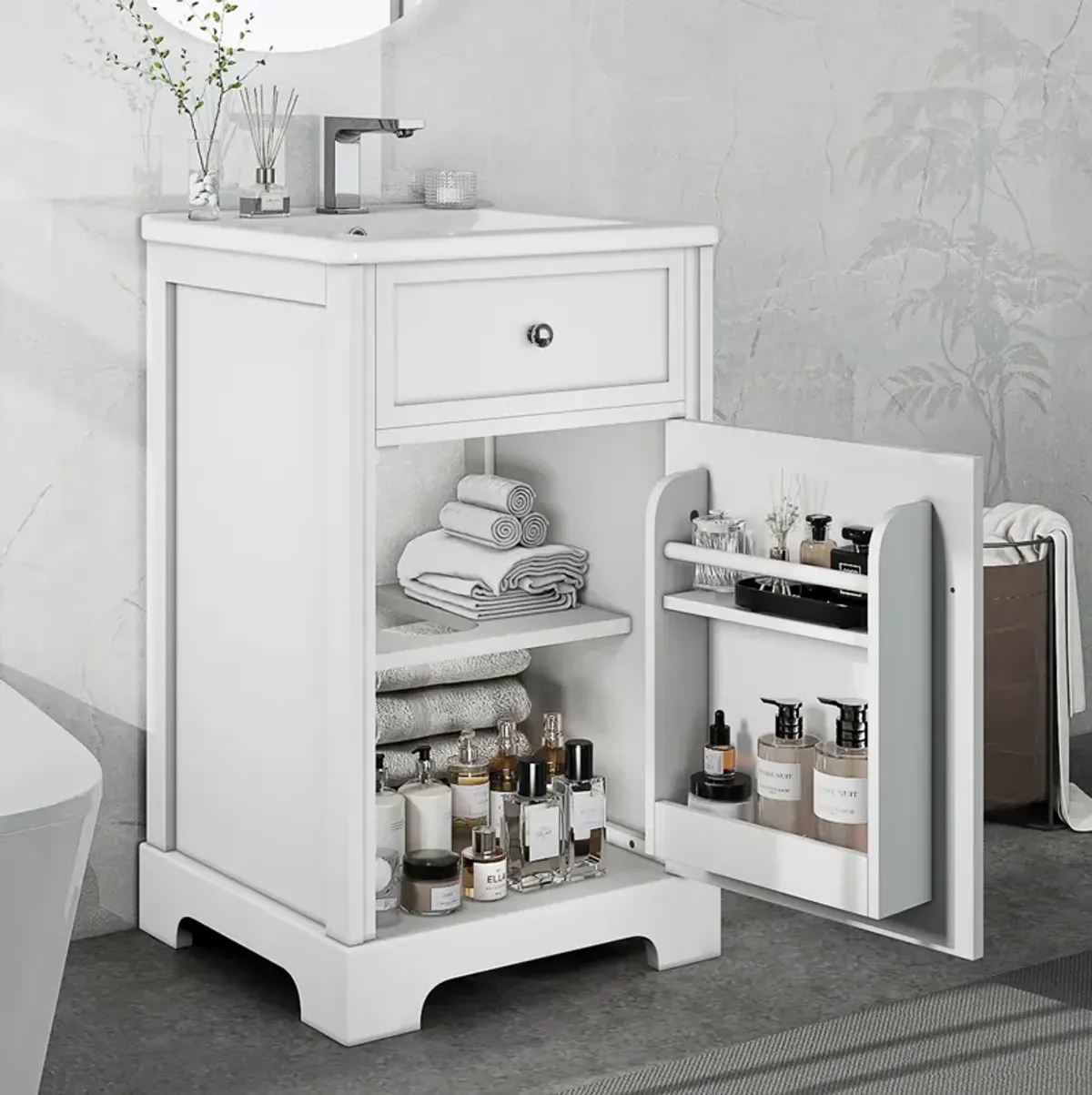 无库存Gewnee 20" Bathroom Vanity with Sink, Bathroom Cabinet with Soft Closing Door, Storage Rack and Adjustable Shelve