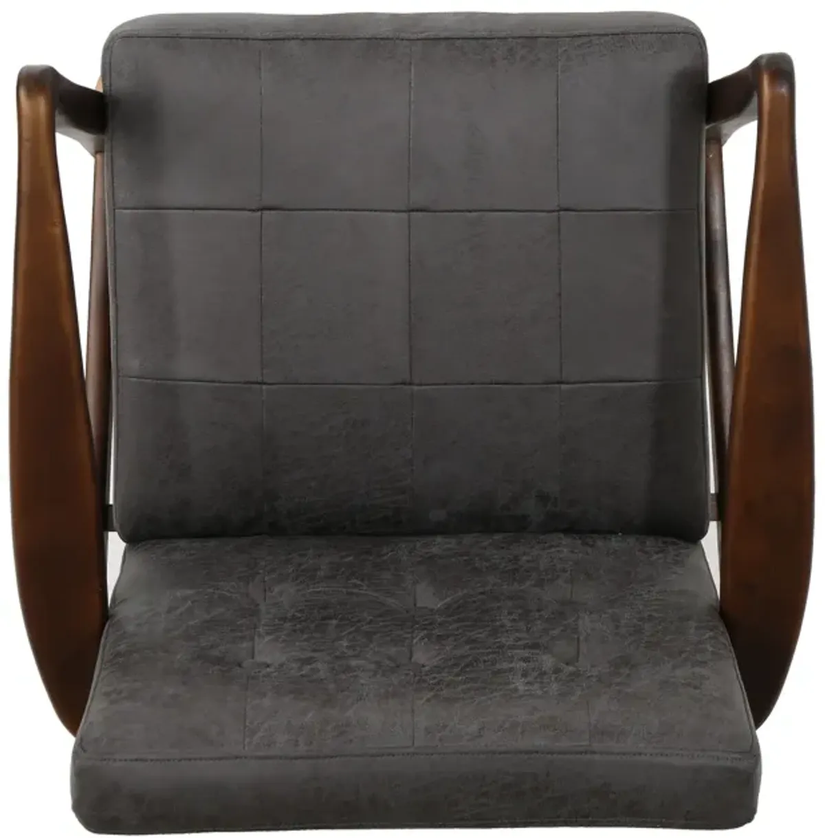 Mimi Accent Chair, Gray Microfiber Button Tufted Backrest, Light Brown Wood - Benzara