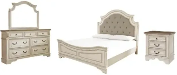 Realyn King Bed with Mirrored Dresser and Nightstand