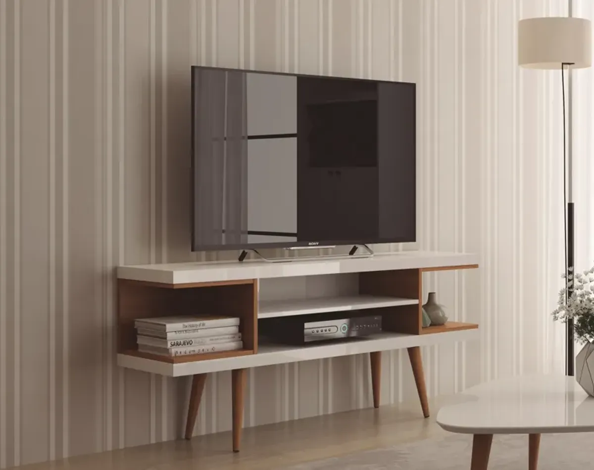 Utopia Small TV Stand in White and Brown