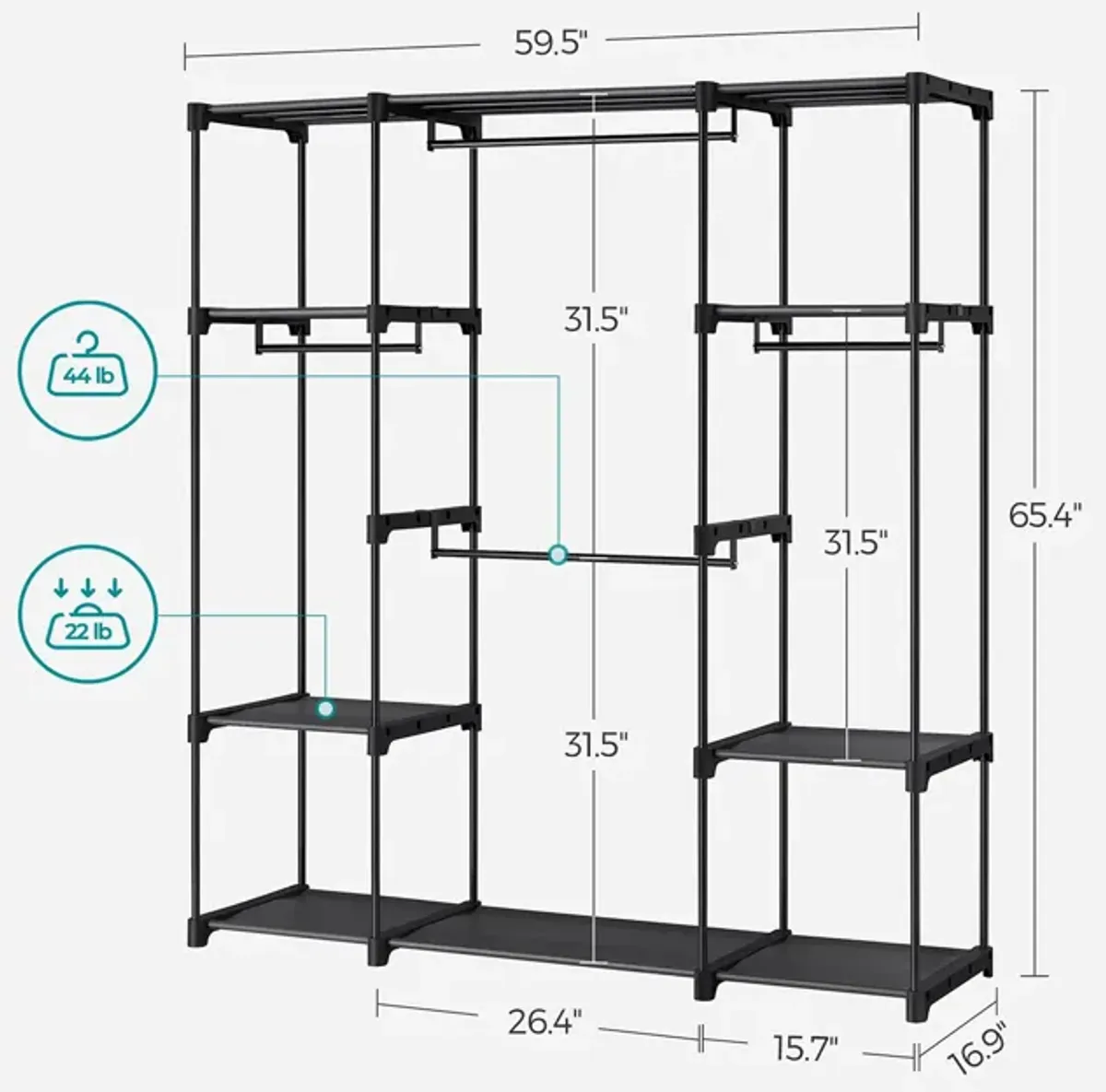 Freestanding Wardrobe with Hanging Rods - Stable Portable Clothes Rack for Any Room