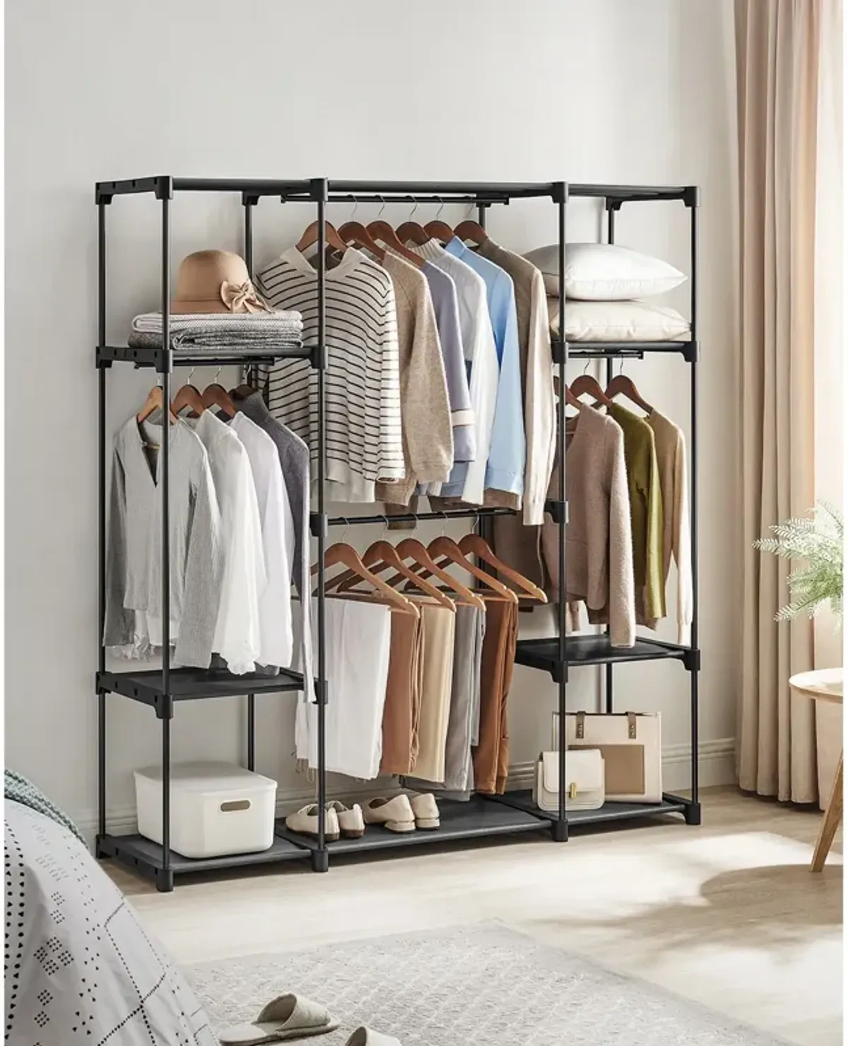 Freestanding Wardrobe with Hanging Rods - Stable Portable Clothes Rack for Any Room