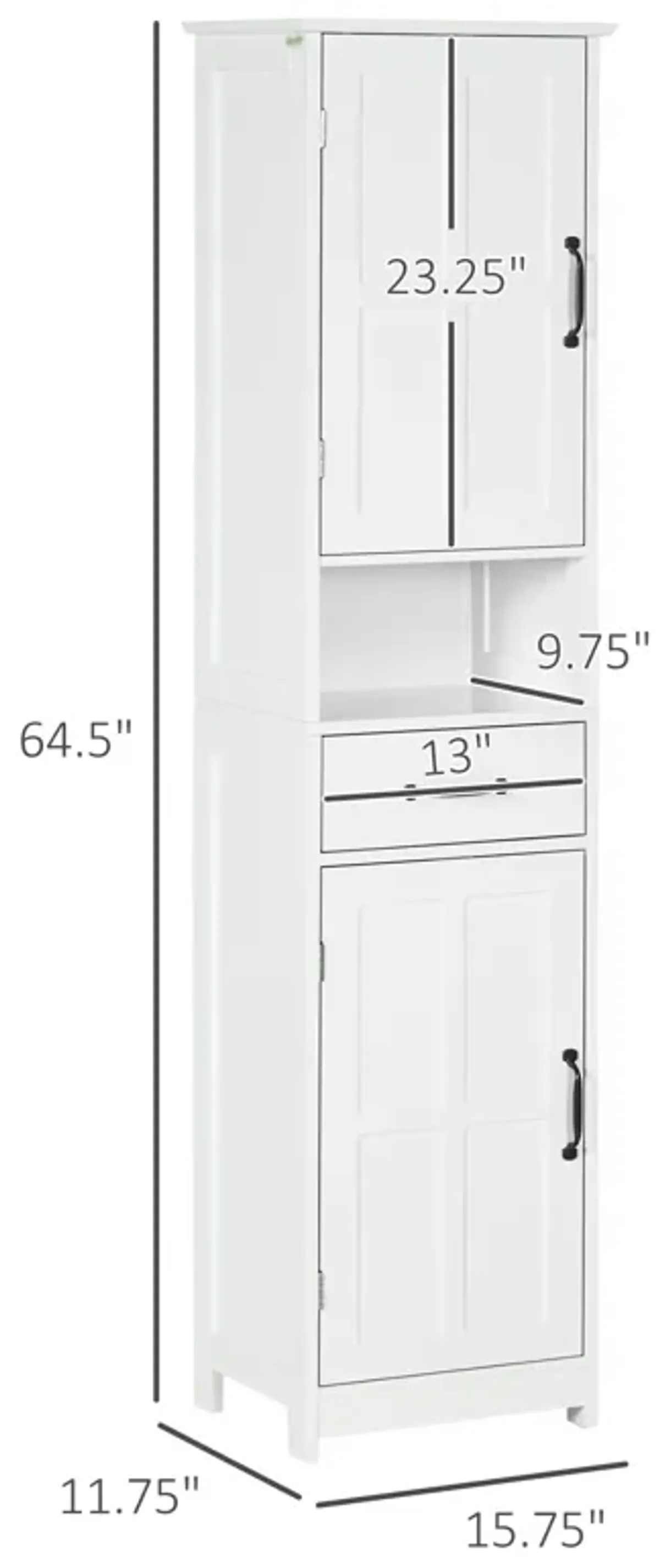 White Bathroom Organizer: Tall Slim Cabinet with Open Shelf & Drawer