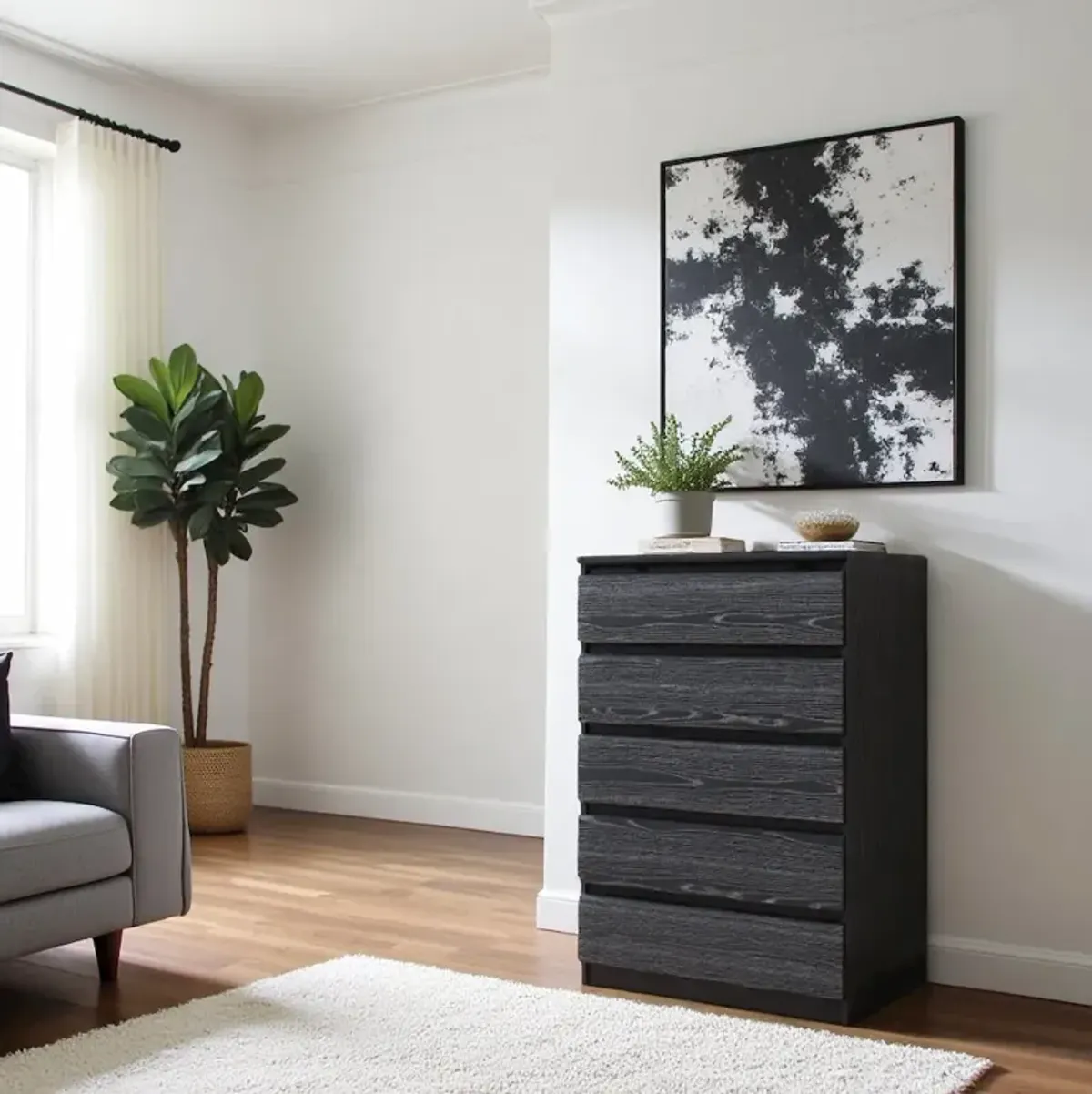 FurniFact Black Storage Cabinet - 5 Drawer Organizer with Sleek and Modern Design