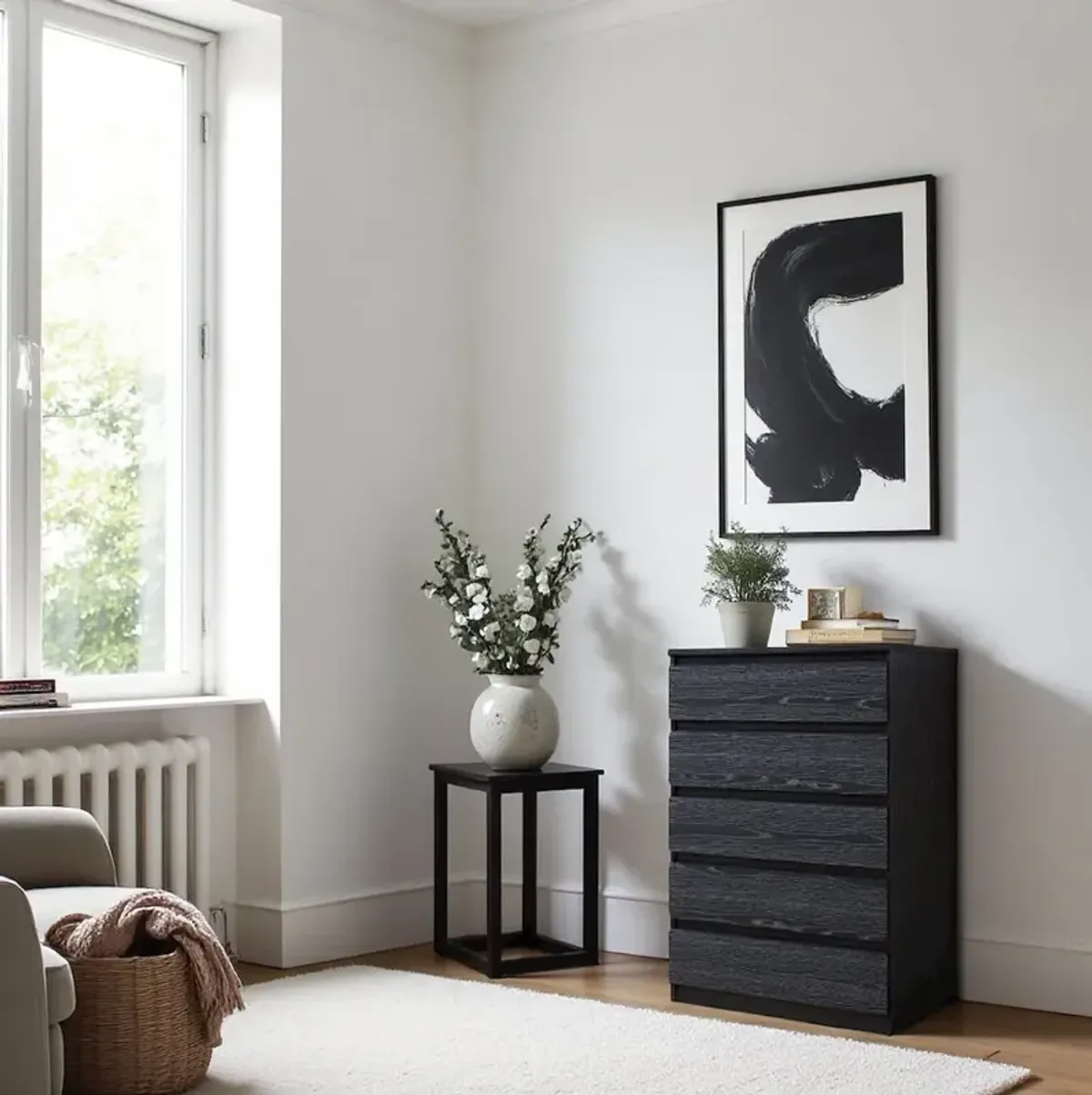 FurniFact Black Storage Cabinet - 5 Drawer Organizer with Sleek and Modern Design