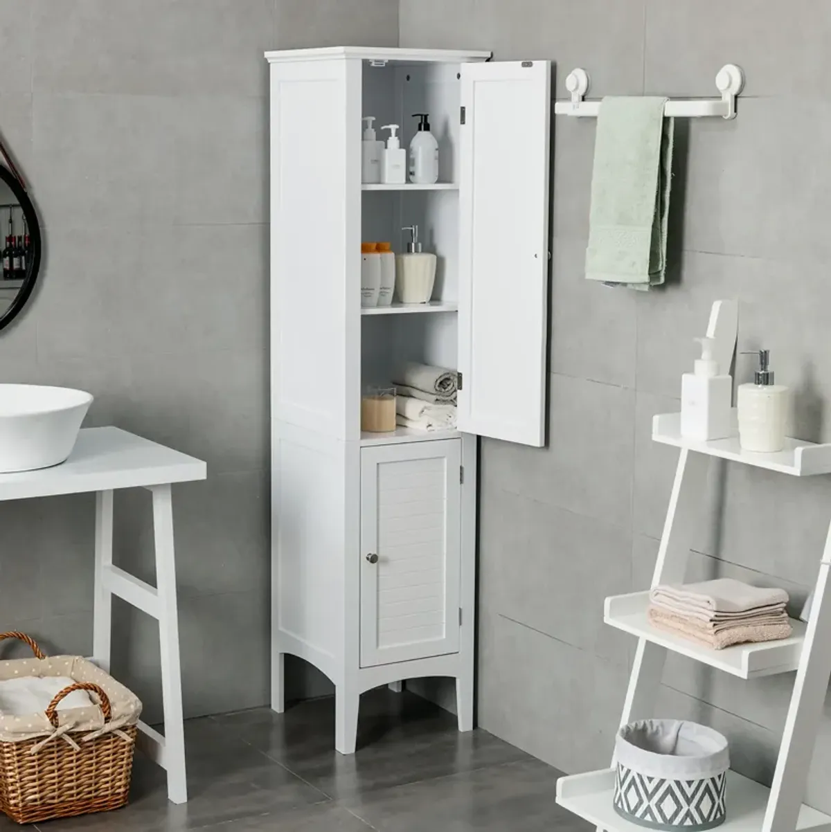 Costway Bathroom Storage Freestanding Cabinet Linen Tower Kitchen Living Room